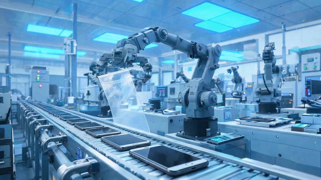 Protective film lamination on a smartphone assembly line