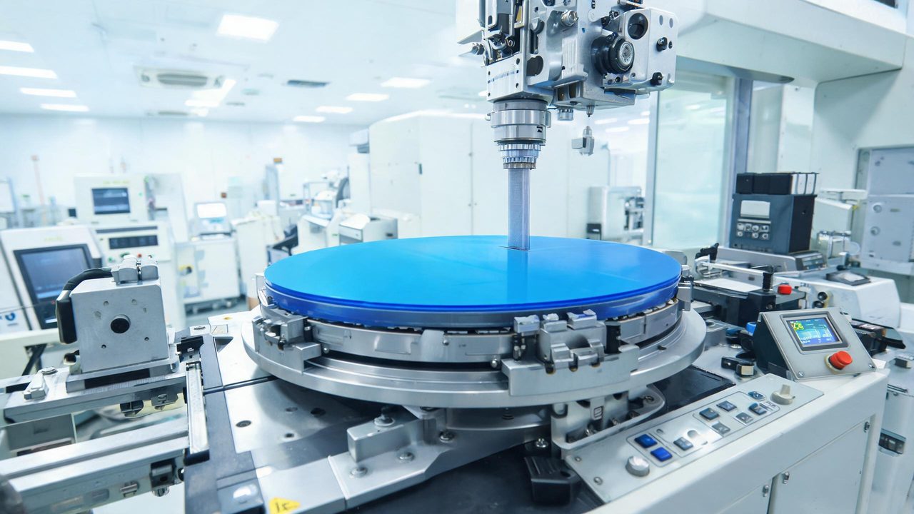 Silicon wafer with protective film in a dicing machine